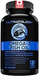 Nutratology® Omega 3 Fish Oil Supplement Triple Strength with Fatty Acids - 1200MG Fish Oil, 720 MG Omega 3 Supplements, 432MG EPA & 288MG DHA Per Softgel. Burp-less Lemon Flavour - 60 Softgels