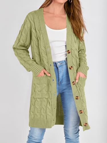 Image of PRETTYGARDEN Womens Cable Knit Button Long Cardigan Sweaters