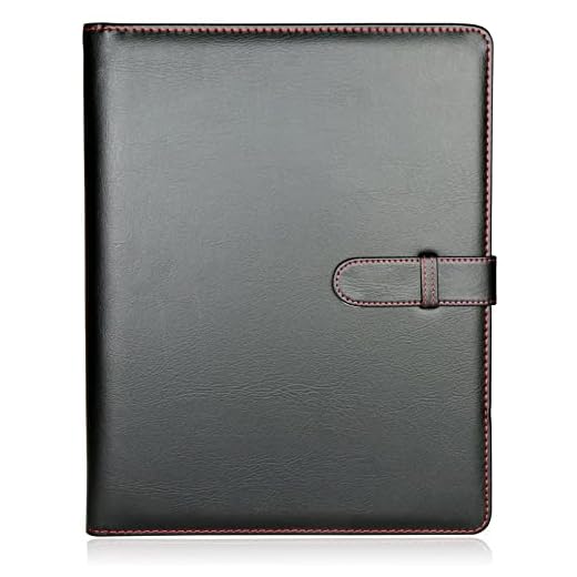 H&S A4 Portfolio Folder with Ring Binder Mechanism - Faux Leather Business Padfolio - Black Conference Organizer with 40 Plastic Pockets