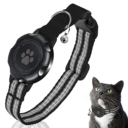Airtag Cat Collar, Integrated Kitten Collar With 100% Waterproof Airtag Holder, Soundproof Reflective Gps Cat Collars With Apple Air Tag Case And Bell For Girl Boy Cats, Kittens And Puppies (Black, S) #TOP1