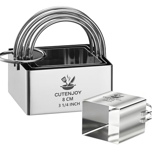 4 Pieces Square Cookie Cutters - 2inch, 2.25inch, 2.75inch, 3.15inch Stainless Steel Biscuit Cutter with Handle and Big Ring, Professional Baking Dough Cutter Tools for Cakes, Sandwiches