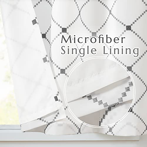 Jinchan Tie Up Valance Curtain With Diamond Embroidery 45 Inch Geometric Valance Rod Pocket Adjustable Tie-Up Shade Valance Window Treatments For Living Room Kitchen Light Filtering 1 Panel Grey #TOP3