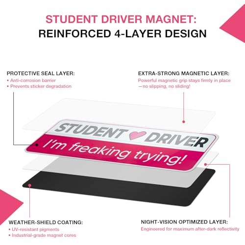 Image of 3PCS Student Driver Magnet for Car - Removable Student Driver Magnet, Novice Driver Safety Signs, Reusable Reflective Bumper Sticker for New Drivers, Teen & Learner Permit Accessories
