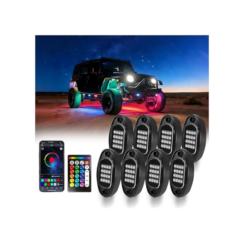 MONDEVIEW 8 Pods RGB LED Rock Lights for Jeeps Trucks Golf C