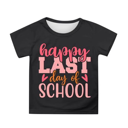 Letnie topy dla dziewcząt, do aktywności na świeżym powietrzu, wygodne T-shirty z okrągłym dekoltem, z nadrukiem, rozciągliwy materiał, dla dzieci w wieku od 3 do 12 lat, do łączenia, miękki, czarny