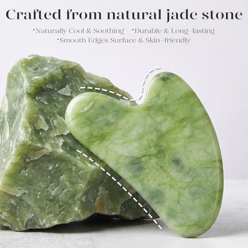 BAIMEI Gua Sha Facial Tool for Self Care, Massager Tool for Face and Body, Manual Back Massagers,Made of Xiuyan Jade, Relieve Tensions and Reduce Puffiness-Green