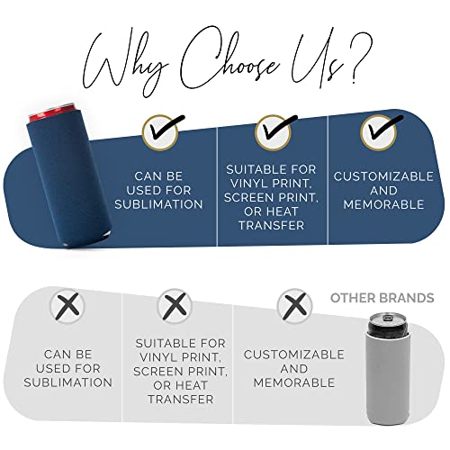 Image of Slim Can Cooler Sleeve 12 Pack - Blank Neoprene Insulated Can Coolers for 12 oz Skinny Beer & Soda Cans - Sublimation Ready Drink Sleeves for Heat Press, Custom Printing & Party Favors (Navy Blue)