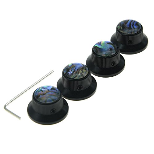 Kaish 4X Abalone Top Black Lp Top Hat Knobs With Set Screw Metal Bell Knobs For Guitar Bass With 6Mm Shaft Pots #TOP3