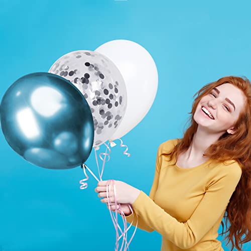 Upgraded 115Pcs White Blue Birthday Party Decorations For Men Boys Kids, Happy Birthday Banner+Men Boys Confetti Metallic Balloons Garland Arch Kit+Circle Dots Garland+Pump+Complete Accessories #TOP6