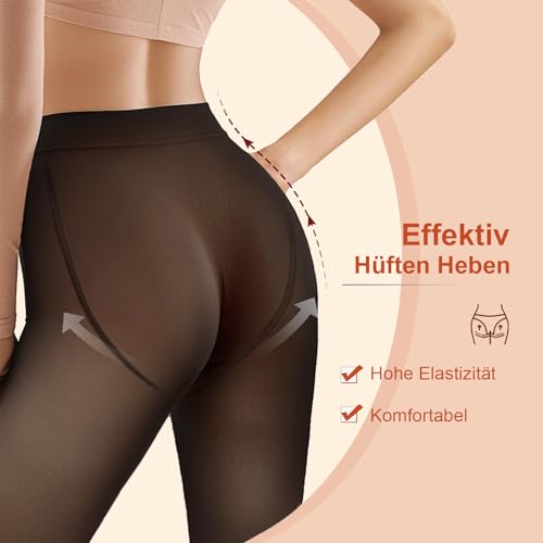 Dresmannst Thermo Strumpfhose Damen Winter Feinstrumpfhose Gefütterte Pantyhose Warme Bauchweg Leggings Plüschstrümpfe Gefälschte Durchscheinend Schwarz 80g, L-XL