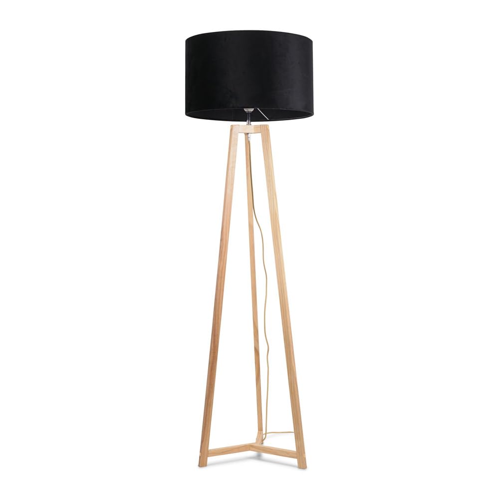 ValueLights | Natural Wood Tripod Floor Lamp with Black Velvet Drum Lampshade Living Room Light | Floor Lamps, Home Décor & Improvement Essential