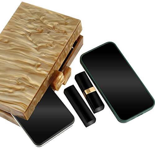 Acrylic Purses And Handbags With Marbling For Women Elegant Banquet Evening Crossbody Handbag Box Clutch (Gold) #TOP4