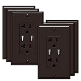 WEBANG Wall Electrical Outlet with 5V/4.8A Dual High Speed USB Charger, 20A Tamper-Resistant Receptacle Outlet Brown 6Pack