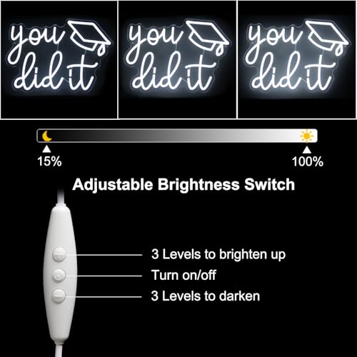Image of You Did It Neon Sign Congrats Grad LED Neon Light for Party Backdrop Decor | Graduation Decorations 2026, Dimmable Graduation Cap LED Sign, White Letter Neon Lights Signs, Graduation Gifts, USB Powered