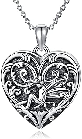 SOULMEET Heart Shaped Fairy Locket Necklace That Holds 2 Pictures Photo Flower Girl Locket Pendant Sterling Silver Custom Jewelry for Daughter (Locket only)