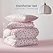 Wake In Cloud - Floral Comforter Set, Coquette Cottagecore Aesthetic Flower Shabby Chic Pattern for Women Teen Girls, Soft Lightweight Bedding, 3 Pieces, Pink, Queen Size