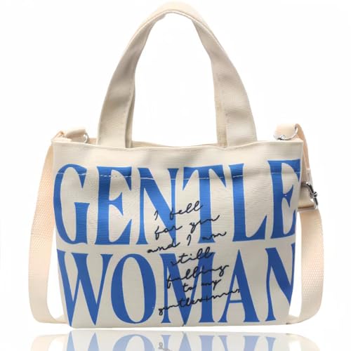 Cute Gentle Woman Crossbody Tote Bag Canvas Handheld Shoulder Bag with Portable Handles Office Travel Essentials