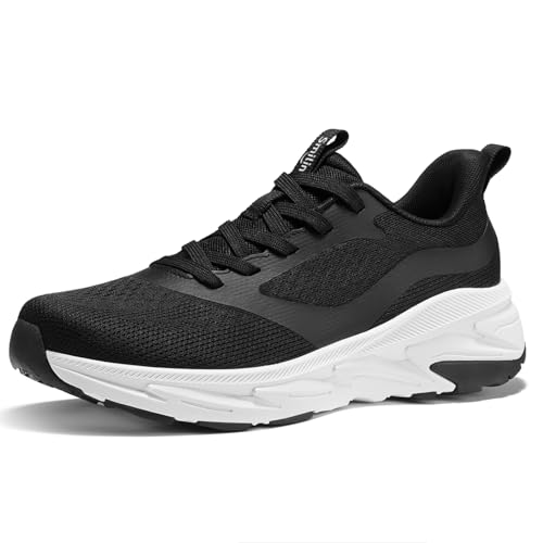 SMILIN Womens Black Walking Shoes with Arch Support for Standing All Day Breathable Cushion Slip On Running Tennis Shoes Comfortable Lightweight Lace Up Fashion Sneakers for Gym Casual Size 7.5