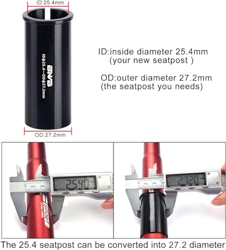 BNVB Alloy Bike Seatpost Shim, 100mm Length Aluminum Bicycle Reducing Sleeve Seat Post Tube Adapter, Diameter Switch 25.4-27.2mm; 27.2-28.6/30.0/30.4/30.9/31.6mm; 30.9-31.6mm. (31.8mm to 34.9mm)