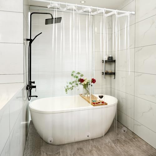 Seenus PEVA Clear Short Shower Curtain Liner 60 x 66 inch, Transparent Shower Liner Weighted with 3 Large Magnets, Bpa-Free Waterproof Plastic Shower Curtain for Bathroom by Seenus - Used condition - Image 6
