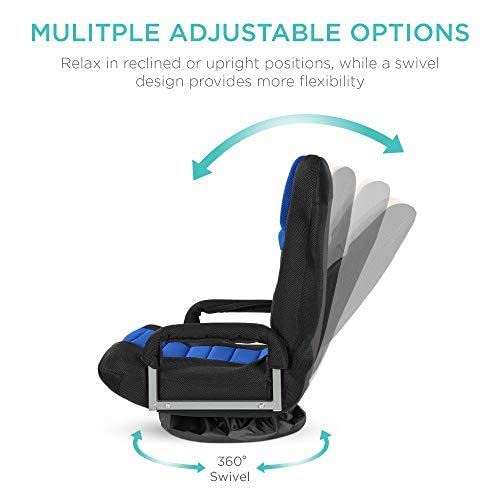 Best Choice Products Swivel Gaming Chair 360 Degree Multipurpose Floor Chair Rocker For Tv, Reading, Playing Video Games W/Lumbar Support, Armrest Handles, Adjustable Foldable Backrest - Black/Blue #TOP1