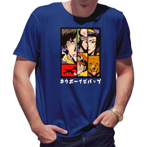 Image of Cowboy Bebop Anime Characters Art Men's Blue T-Shirt Size XL