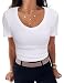 Aottori Damen T-Shirt V-Ausschnitt Gerippt Slim Fit Weiß M