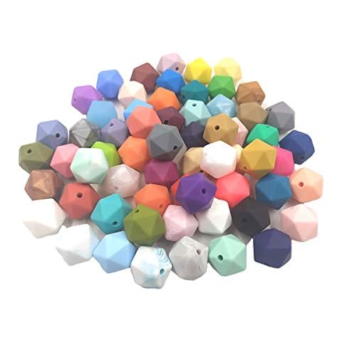 Alenybeby 30pcs 17mm Silicone Polygon Pearl Beads for Pen Silicone Geometric Icosahedron Shape Beads Hexagon Bulk Bead for Keychain DIY Mom Woman Lanyards Craft Jewelry Making Cover