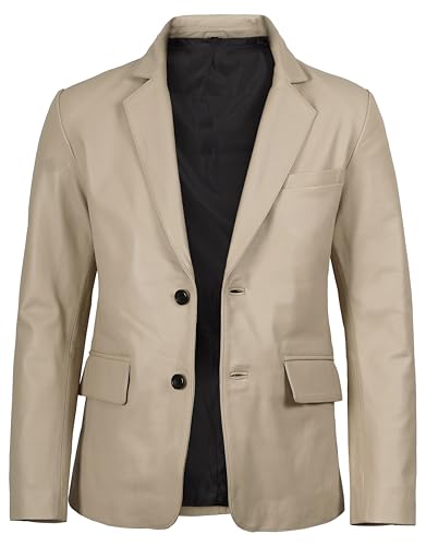 Image of fjackets Mens Leather Jacket - Real Lambskin Leather Blazer, Notched Collar Sport Coat for Men
