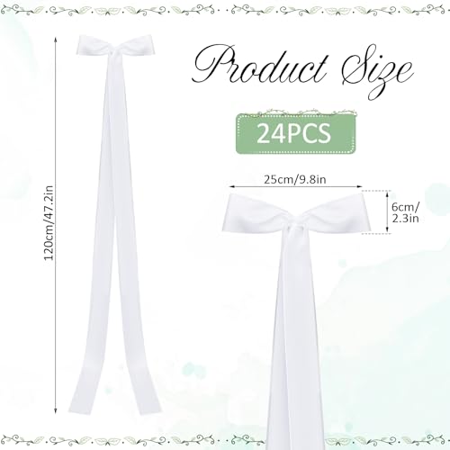 Rtteri 24 Pcs Satin Weeding Chair Bows Sashes with Ties White Chair Sashes Draping Ribbons Bows for Wedding Banquet Party Christmas Baby Shower Events Decoration