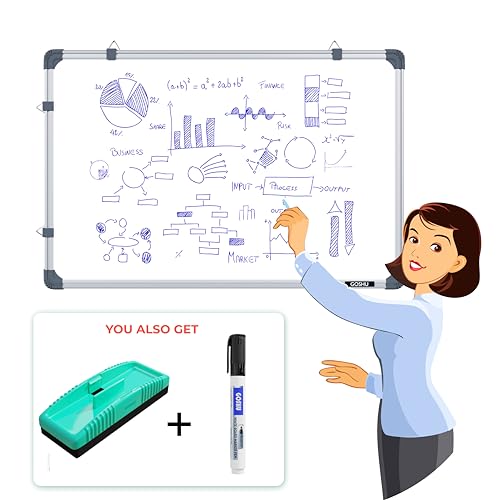 Image of GOSHU Non Magnetic 2 feet x2 feet Double Sided White Board and Chalk Board Both Side Writing Boards, One Side White & Reverse Side Green Surface (2x2 feet with Whiteboard Marker & Duster)