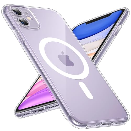 TOCOL Clear Magnetic for iPhone 11 Case 6.1-Inch, Fit for MagSafe, Upgraded [Full Camera Protection], [Never Yellowing] Protective HD Hard Shockproof Slim Phone Cover (Clear)