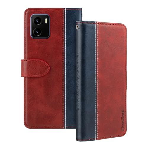 Shantime Funda de Piel con Solapa Compatible con Vivo Y01 Case con Portatarjetas Bloqueo RFID Soporte Magnético Delgado Diseño Delgado Cubierta(Rojo)
