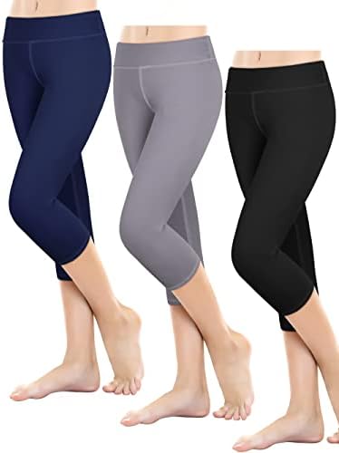 Resinta 3 Pack Girls Capri Leggings Girls Running Yoga Dance Pants Girls Athletic Workout Leggings