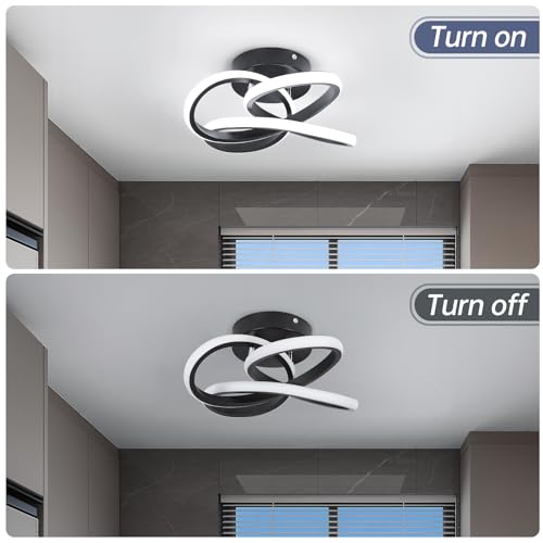 CANEOE Modern Led Ceiling Light Fixture, 6000K Small Hallway Ceiling Light, Black Close to Ceiling Lights for Hallway Bedroom Bathroom Entryway Balcony Stair Curved Design Ceiling Lamp by CANEOE - Image 4
