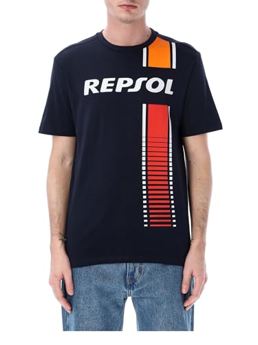 T-Shirt - Repsol and Stripes Moto GP Homme Bleu (FR/ES, Alpha/Lettres, L, Taille Normale, Taille Normale, Bleu)