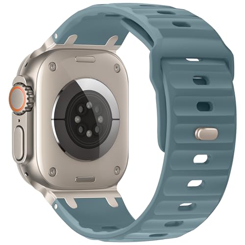 Image of Compatible with Apple Watch Strap Ultra2 /Ultra 49mm Series 10 /9 /8 /7 /6 /5 /4 /SE Soft Silicone Sport Strap Rugged iwatch Band 45mm 44mm 46mm with Stainless Steel Adapter for Men Women