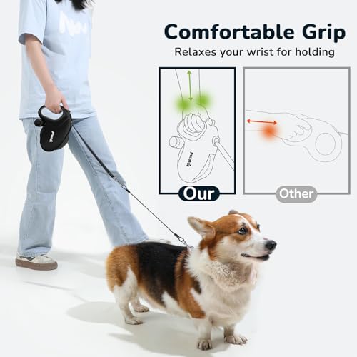 Pecute Hundeleine 10m, Verbesserte Kausichere Einziehbare Hundeleine, 360° Verhedderungsfreier Leinenverlängerung, Anti-Rutsch-Griff & Schnellbremsknopf, Geeignet für Hunde bis zu 50kg Gewicht