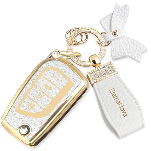 Simocky Key Fob Cover with Diamond Keychain Car Key Shell Compatible with Toyota Avalon Camry Corolla Fortuner Highlander Levin Rav4 Sequoia Sienna Tacoma Tundra Yaris (4 Buttons-Gold Bowknot) by Simocky - Used condition - US$13.87