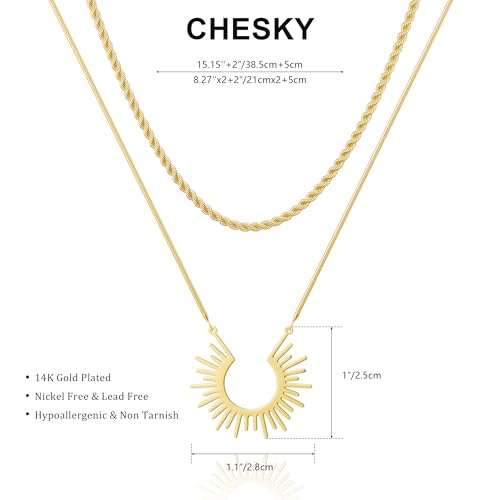CHESKY Gold Necklaces for Women Trendy, 14k Gold Plated Necklace Stack Dainty Boho Pendant Charm Necklace Layered Necklace for Women Non Tarnish Gold Jewelry Sit Boho Beach Jewelry for Women Gifts Accessories by CHESKY - Used condition - Image 3