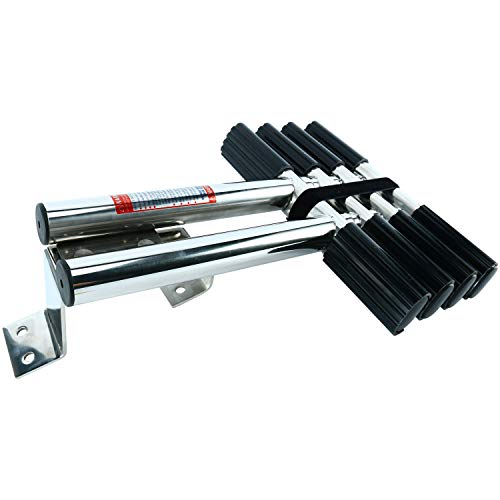 DasMarine Heavy Duty 4 Steps Boat Marine Sport/Diver Ladder 316 Stainless Steel Dual Vertical Telescoping Tube with 2.5" Transom Mounting Extension Shim (4 Step Ladder)