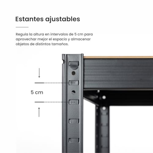 Miniatura 4 de Thinia Home - Estantería Modular Almacenaje Pack 2 , Acero Y Mdf Antihumedad, Hogar, Trastero, Garaje, 5 Baldas Ajustables, Carga Máxima 875kg, 90x40x180cm Largo X Ancho X Alto