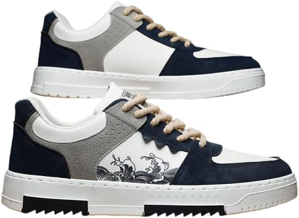 Men's Trendy Street Style Skateboard Shoes, Low-top Non Slip Durable Lace-Up Platform Sneakers for Outdoor,Walking, Street