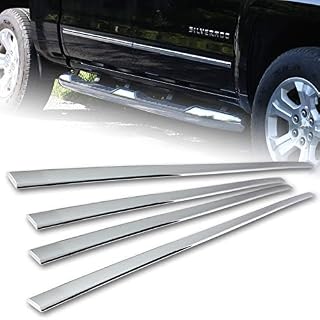 Chrome ABS Body Side Door Moldings, Compatible with 2014-2019 Chevy Silverado 1500 2500HD 3500 HD, ABS Plastic Chrome Side Molding Trim Set (4PCS)