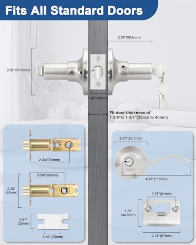 GOBEKOR 1 Pack Brushed Nickel Door Lock with Keys,Satin Nickel Entry Door Handle with Lock for Bedroom,Suitable for Indoor/Outdoor and Exterior/Interior Doors — view 4