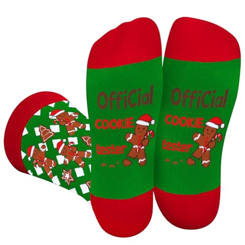 Funny Christmas Socks for Men Women Teenage Boys - OFFICIAL COOKIE TESTER Novelty Fun Funky Cool Happy Odd Socks for Dad -Xmas Secret Santa Cookies Gingerbread Gifts Ideas Stocking Stuffers for Adults