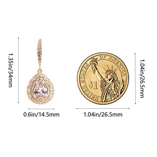Teardrop Dangle Earrings For Women - Gold Bridal Pear-Shaped Crystal Cubic Zirconia Rhinestone Drop Earrings For Wedding Party Prom Bride Bridesmaid Mother Of Bride #TOP2
