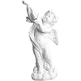 Tubayia Cherub-Statue, kleine Engelsfigur, Kunstwerk für Wohnzimmer, Sammlerstück, Flügel, dekorative Musikskulptur aus Kunstharz für Hotelbüro (Weiß)