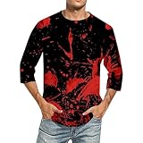 Camisas de manga corta multicolor para hombre, primavera, verano, manga 3/4, cuello redondo, Halloween, estampado sangriento, casual, cómoda, talla grande, camisetas para hombre, Negro, 4XL