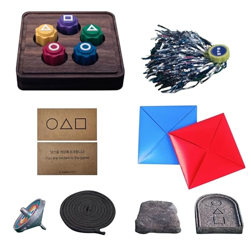 Korean Folk Game Set (Squidgame Collection 2) Korean Traditional Play Game Set Including Jebi Chagi, Gong-Gi, Paeng-Y, Biseokchigi, Ddakji, Suitable for Travel, University Parties and Gatherings Game